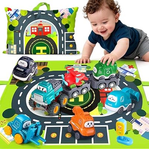 Big Cartoon Truck Car Toys for 1 Year Old Boy with Playmat/Storage Bag|Baby and Toddler Toys 12-18 Months & Age 1-2 with Trailor|1st Birthday Gift for 1 2 Year Old Boy