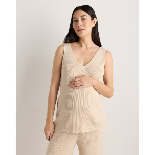Cotton Cashmere Maternity and Nursing V-Neck Tank - Small, Oatmeal
