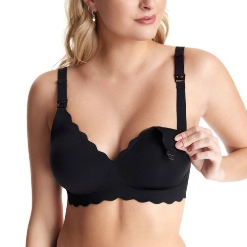 Momcozy Jelly Strip Nursing Bra - Black - XXL: Nylon Spandex Blend, Back Hook And Loop Fastener, Full Coverage Cups