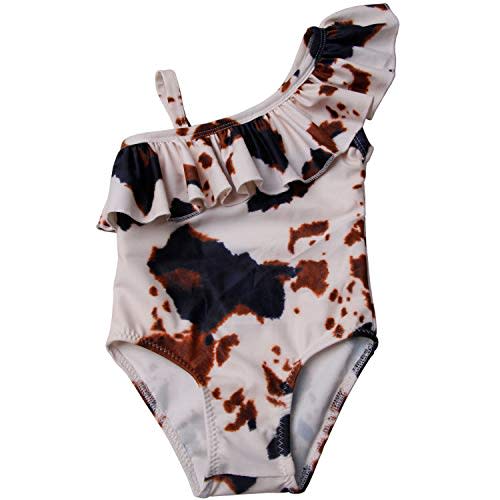 QLIyang Baby Girls One Shoulder Ruffle Swimsuit One Piece Cow Print Swimwear Bathing Suit 12-18M