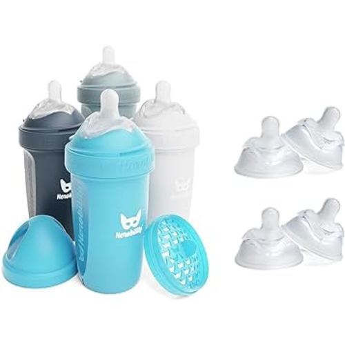 Herobility Double Anti-Colic Baby Bottle – 8.5 fl oz /240ml with Medium Size Teats - Bundle