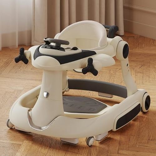 Kinder King 8-in-1 Baby Walker with Music & Lights, 3 Level Adjustable Height, Foldable Toddler Walker with Speed Adjustable Wheels, Easy to Clean, Baby Walkers for Boys & Girls 6-18 Months