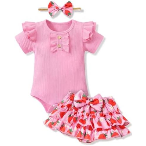 HONGTEYA Infant Baby Girl Clothes Newborn Summer Outfits Cute Romper Shorts Set Floral Girl Clothes with Headband