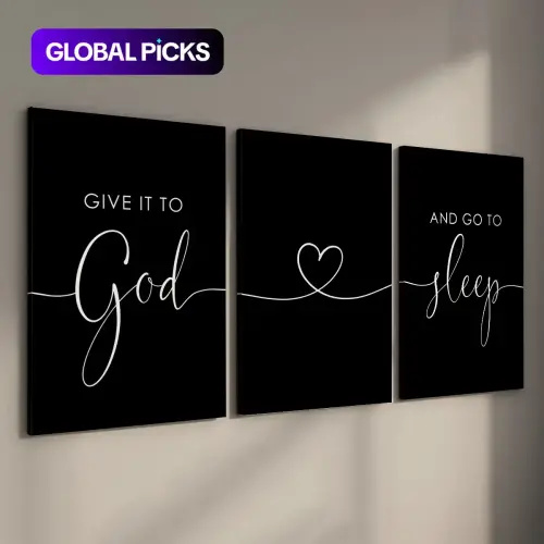 Wood Framed Canvas Wall Art, 3 Counts/set "Give It to God and Go to Sleep" Letter Pattern Wall Decor, Wall Art for Home, Living Room, Bedroom or Office Ornaments #GLOBAL PICKS" - TikTok Shop