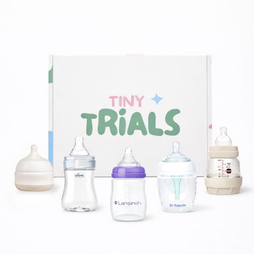 Baby Bottle Trial Pack Variety Box for Newborns & Infants – 5 Bottles Featuring Chicco, Dr. Talbot’s, MAM, Lansinoh & Babaloo – Anti-Colic, Breastfeeding-Friendly Baby Registry Gift, Tiny Trials