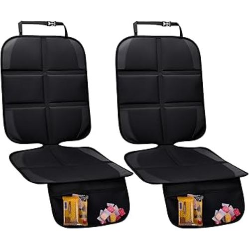 Car Seat Protector, 2 Pack Baby CarSeat Protector with Mesh Pockets & Non-Slip Backing 600D Durable Seat Cover Under Baby Child Car Seat, (Black, Standard)