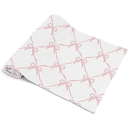 Sweet Jojo Designs Baby Muslin Swaddle Blankets (Pink Bows) - 47x47 for Newborn Girls Nursery, Lightweight 100% Cotton Blanket (Blush, Elegant Bow for the Ballerina, Ballet Dancer Princess Collection)
