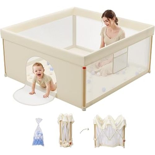 Foldable Baby Playpen, 50"×50" Play Pen for Babies and Toddlers
