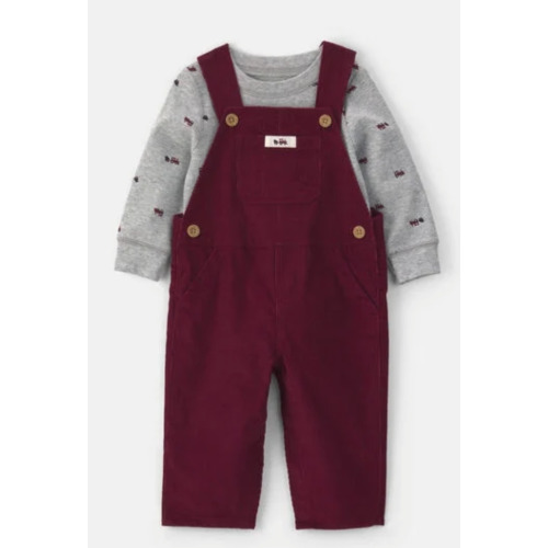 Baby Boy 2-Piece Holiday Corduroy Long-Sleeve Overall Set - Burgundy/Grey | Carter's