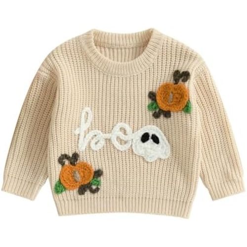Baby Halloween Outfit Boy Girl Pumpkin Sweater Ghost Embroidery Knit Sweatshirt Infant Toddler Halloween Clothes