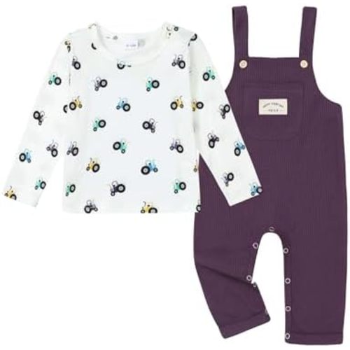 ZOEREA Toddler Baby Boys Clothes Outfit Long Sleeve T-Shirt and Romper Set Cute Jumpsuit Overalls Solid Color 6M-4T