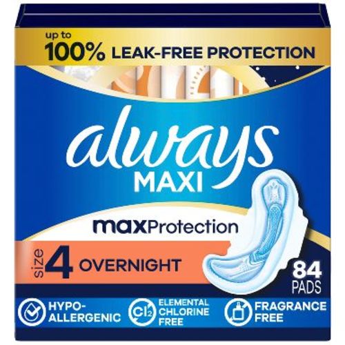 Always Maxi Overnight Pads with Wings - Size 4 - Unscented - 84ct