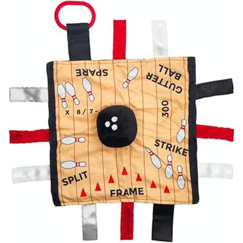 Baby Jack & Co 10x10 Bowling Sports Lovey Sensory Plush Blanket - Tag Toys for Babies - Baby Stroller Toys - Learn Shapes, Letters & Colors - Perfect MVP Baby Toy & Baby Sports Gift w/Stroller Clip