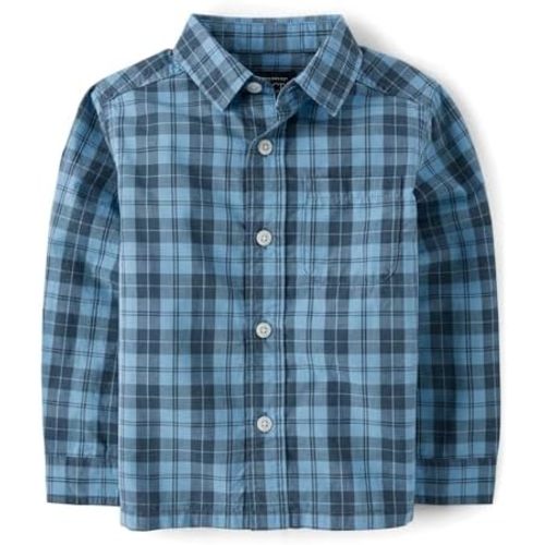 The Children's Place Baby Boys' and Toddler Poplin Long Sleeve Button Down Shirt