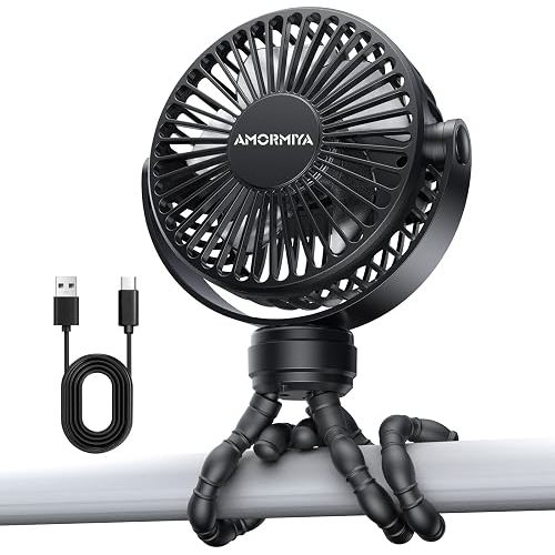 AMORMIYA Portable Mini Stroller Fan for Car Desk Treadmill Golf Cart Black