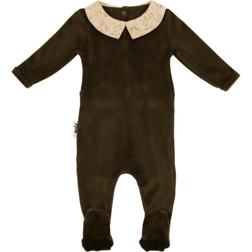 Velour Collared Long Sleeve Footie