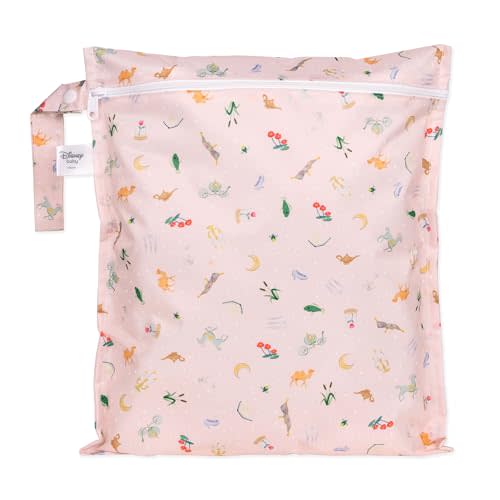 Bumkins Disney Waterproof Wet Bag for Baby, Travel, Swim Suit, Cloth Diapers, Pump Parts, Pool, Beach, Gym Clothes, Toiletry, Hook to Stroller, Daycare, Zip Reusable Wetdry Pack, Princess Magic Pink