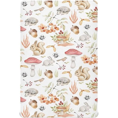 Fitted Crib Sheets Mushroom Rabbits Stretchy Portable Playard Sheets for Baby Toddler, Breathable Soft Mini Crib Mattress 39 x 27 in for Boys and Girls