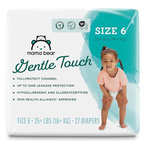 Amazon Brand - Mama Bear Gentle Touch Baby Diapers, Size 6, 27 Count, Disposable, Leak Protection, Stretchy Waistband, Wetness Indicator