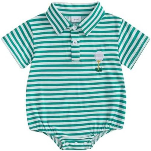 Newborn Baby Boy Golf Outfit Golf Short Sleeve Lapel Button Romper Up Loose Fit Stripes Jumpsuit Summer Clothes
