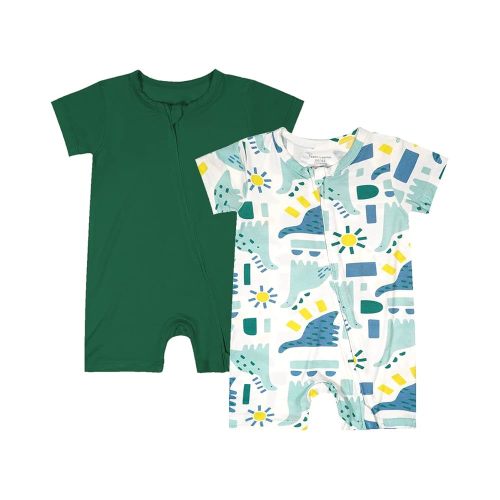 Teach Leanbh Baby Boys Girls 2 Pack Bamboo Viscose Pajamas 2 Way Zipper Short Sleeve Romper Jumpsuit Sleep and Play