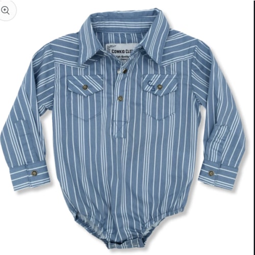 Vintage Blue Stripe Long Sleeve Pearl Snap Onesie – Cowkid Clothing Company
