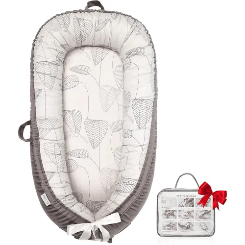 Organic Cotton Baby Lounger – Reversible, Portable, Soft & Breathable with Washable Cover | Perfect for Awake-Time Use Only - Little Leaves