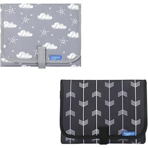 2 Sets Baby Portable Changing Pad Travel - Waterproof Compact Diaper Changing Mat with Built-in Pillow - Lightweight & Foldable Changing Station, Newborn Shower Gifts