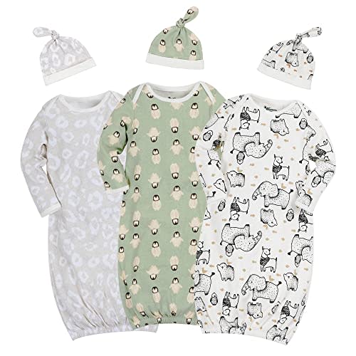 Minicoco Newborn Unisex Baby Boys Girls Cotton Sleeper Gown Nightgown Sleepsuits with Hats, 0-3/0-6 Months
