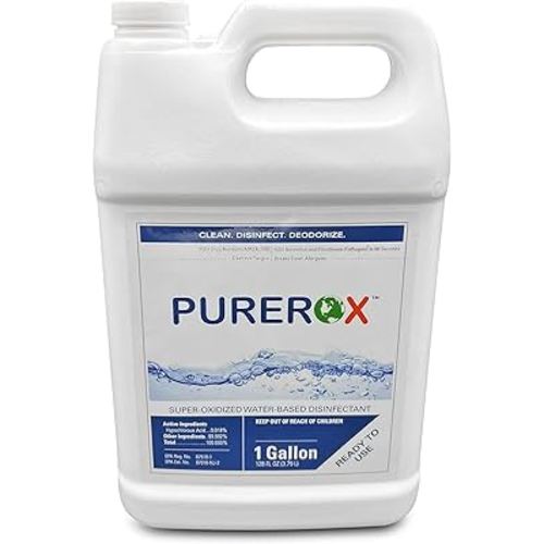 disinfectant (1 gallon) Eliminate 99.9999% viruses, Norovirus, HIV, MRSA and fungi. PUREROX Hypochlorous technology. Hospital Grade. Use Anywhere. No residue.No Rinse. Suitable All Surfaces
