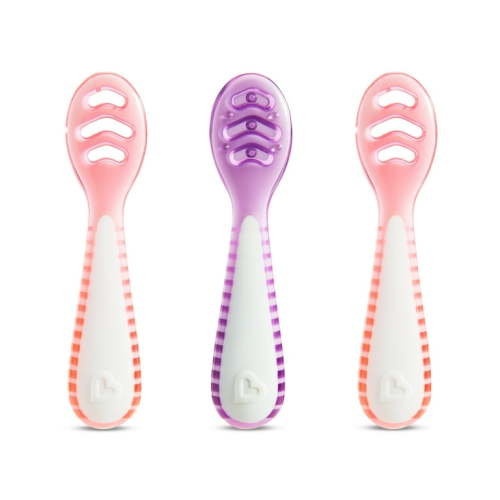 Munchkin® Gentle Dip™ Multistage First Infant Spoons, Pink/Purple, Unisex, 3 Pack