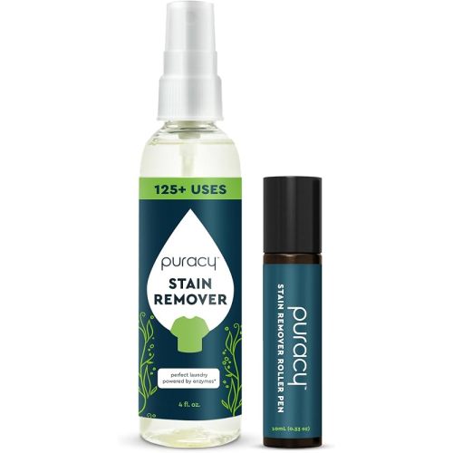 Puracy Stain Remover, Travel and Laundry Stain Cleaner for Clothes, Baby Essentials, Kids Stains, Oil and Fabric Spot Cleaner, Unscented (Stain Remover Spray, 4 fl oz and Stain Remover Pen, 1 Pack)