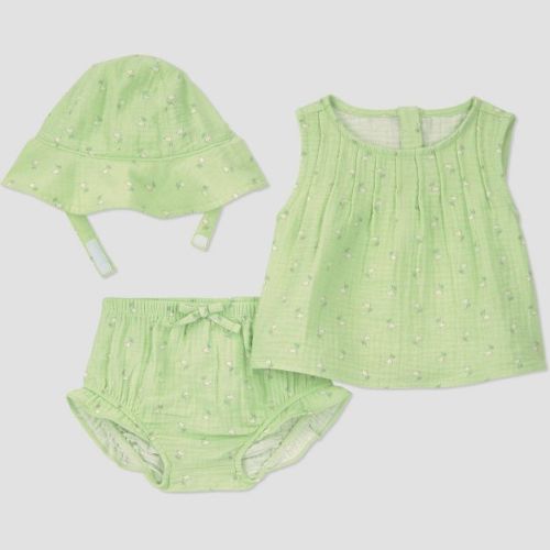 Carter's Just One You® Baby Girls' 3pc Floral Tank Top with Bloomer and Hat Set - Green 9M