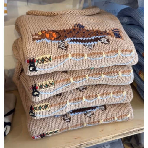 Tan Trout Knit Crew Sweater