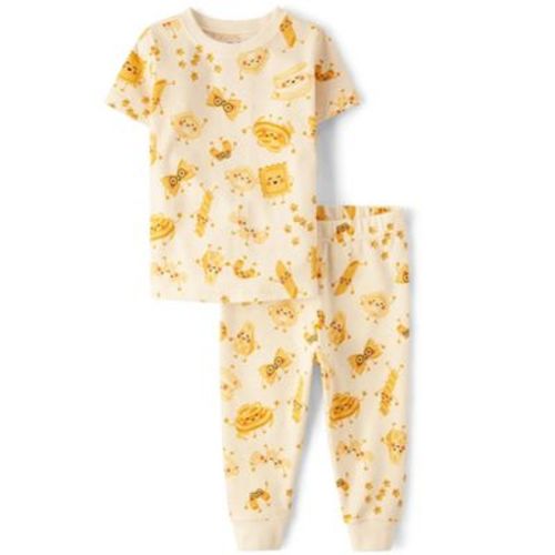 The Children's Place Toddler Short Sleeve Pasta Friends Snug Fit Cotton Pajamas Cream 18-24 M