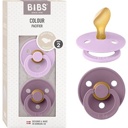 BIBS Pacifiers 6-18 Months | Colour Collection 2-Pack | BPA-Free Anatomical Natural Rubber Nipple | Made in Denmark | Violet Sky/Mauve Color Pacifier