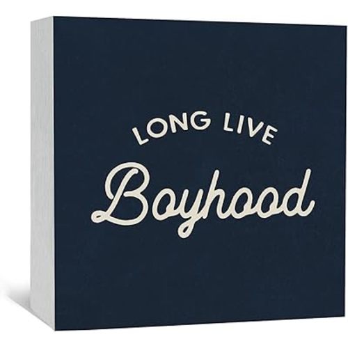 Navy Blue Long Live Boyhood Wooden Box Signs, Boy Nursery Decor, Long Live Boyhood Wood Sign Home Decor for Kids Boys Room Bedroom Playroom Desk Table Shelf 5x5 Inch