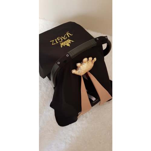 Personalized Baby Car Seat Cover Boy , Custom Baby Car Seat Canopy Boy , Black and Cappuccino Colors with Gold Crown , Baby Shower Gift Boy