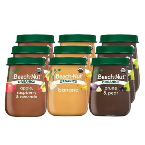 Beech-Nut Non-GMO Organics Bananas Baby Food Jar 4oz + 4oz Prune & Pear Baby Food Jar + 4oz Apple Raspberries & Avocado Baby Food Jar