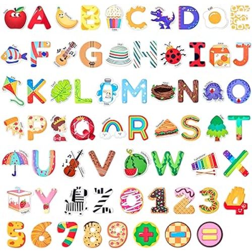 JoyCat Kids Magnets – 26 Cute Objects, Alphabet Uppercase Letters, and 0-9 Numbers, Math Fridge Magnets for Toddlers, Fun Educational Spelling Learning Gift for Toddlers & Kids