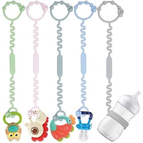 Toy Straps for Baby, Pacifier Holder Clip with Self-Adjusting Bayonet, Pure Silicone Material Without BPA; Can Be Used for Teethers, Feeding Bottles, Toys, High Chairs(5PS)