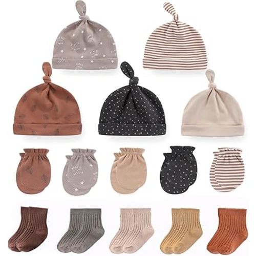 Newborn Baby Boy Girl Caps Mittens Socks Set Cotton Baby Essentials Accessories (Hats+Gloves+Socks)