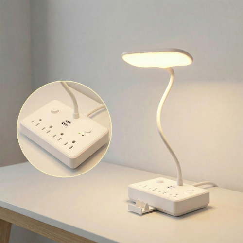 DAYBETTER LED Desk Lamp with 4 AC Outlets and 2 USB Charging Ports, 3 Lighting Modes, 2 Color Temperatures, Dimmable Gooseneck Table Lamp for Home Office, Dorm & Travel