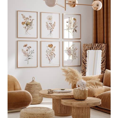 Wildflowers Print Set of 6, Watercolor Flower Gallery Wall Set, Boho Botanical 6 Piece Wall Art, Neutral Floral Poster, Minimalist Bouquet