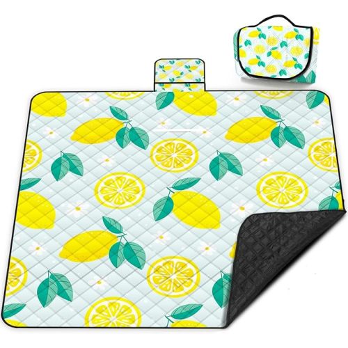 Extra Large Picnic Blanket Waterproof,80"x 80"Foldable Machine Washable Beach Blankets,Outdoor Blanket for 6-8 Adults,Picnic Mat Suitable for Indoor Crawling,Park Beach,Camping,Hiking,Travel(Lemon)