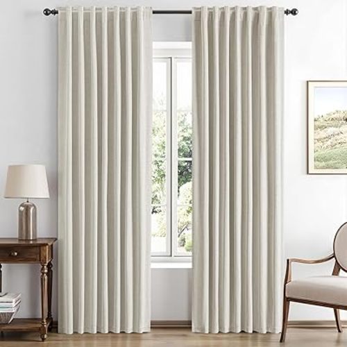 Light Cream 42” x 84” MIULEE 100% Blackout Linen Curtains for Bedroom, Light Cream Solid Luxury Decor Thermal Insulation Room Darkening Drapes for Living Room Nursery Back Tab Rod Pocket 42 x 84 Inches, 2 Panels