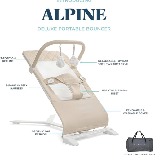 Baby Delight Alpine Deluxe Portable Bouncer, Infant, 0-6 Months, 100% GOTS Certified Cotton Fabrics, Organic Oat