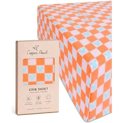 Premium Knit Baby Crib Sheets for Boys and Girls by Copper Pearl: Breathable and Soft, Fitted Crib Sheets for Standard Baby Mattresses, Crib Sheet for Registry or Shower Gift, Mickey Mouse Check