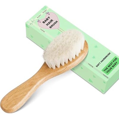 Baby Hair Brush, Wooden Goat Bristles Hair Brush for Newborns & Toddlers, Ideal for Cradle Cap, Perfect Baby Registry Gift, Hypoallergenic, 1 Count