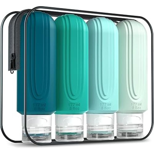 Travel Bottles for Toiletries, Large 6oz Oversize Containers, BPA Free Leak Proof Tubs Refillable Liquid Traveler Accessories with Toiletry Bag for Cometic Shampoo and Lotion Soap (4 Pack)